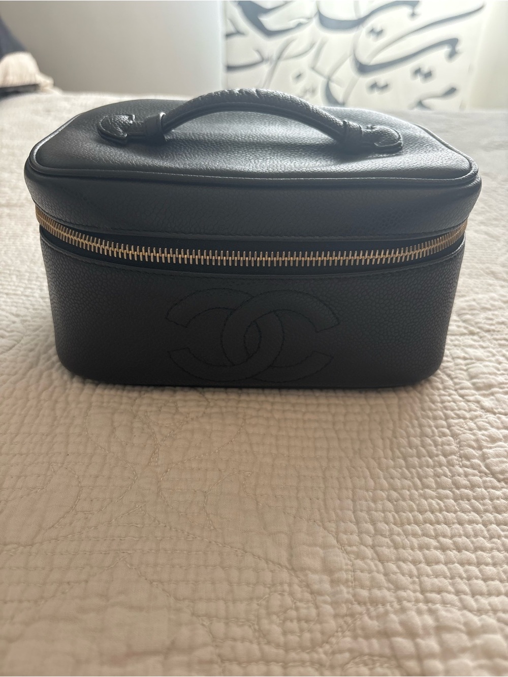 Vintage CHANEL Black Caviar Leather Vanity Cosmetic Pouch